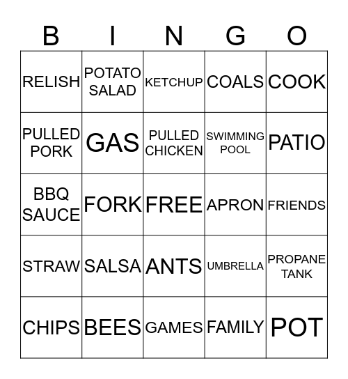 SUMMER BARBEQUE 2013 Bingo Card