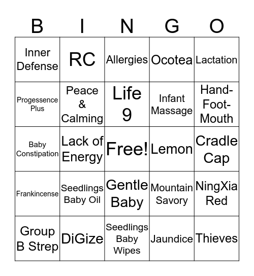 Gentle Babies Bingo Card