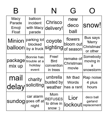 Fall and Winter Bingo Card 3 Bingo Card