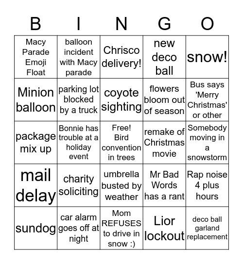 Fall and Winter Bingo Card 3 Bingo Card