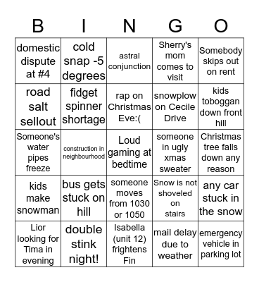 Fall and Winter Bingo Card 4 Bingo Card