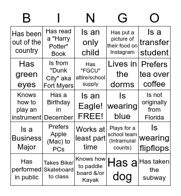 Getting to know you... Bingo Card