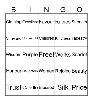 Virtuous Woman Bingo Card