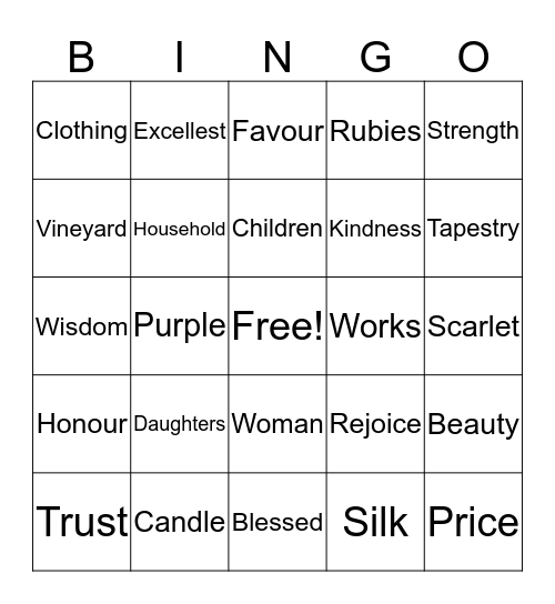 Virtuous Woman Bingo Card