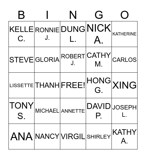 Bingo Game started 08/21/2013 Bingo Card