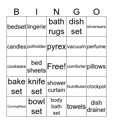 Bridal Shower Bingo Card