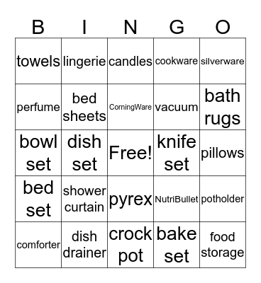 Bridal Shower Bingo Card