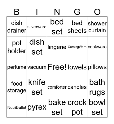 Bridal Shower Bingo Card