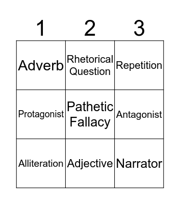 Language Techniques Bingo Card