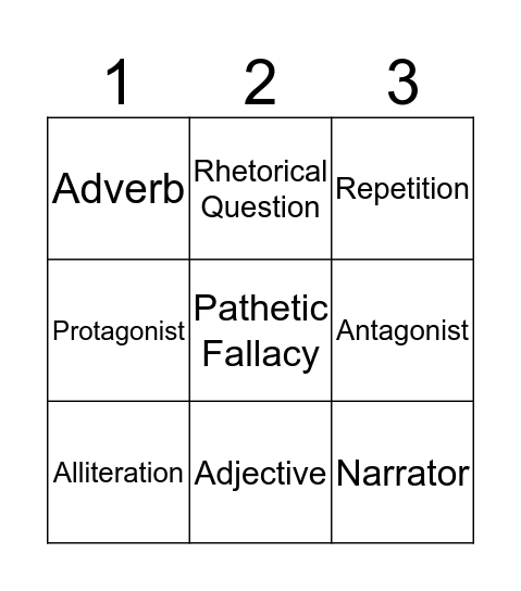 Language Techniques Bingo Card