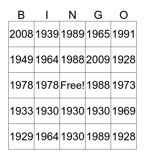 FFA History  Bingo Card