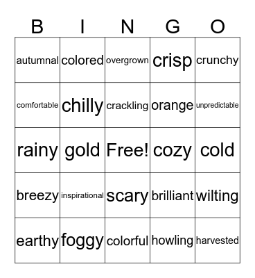 Fall Bingo Card