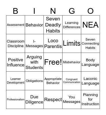 Chapter 2 Bingo Card
