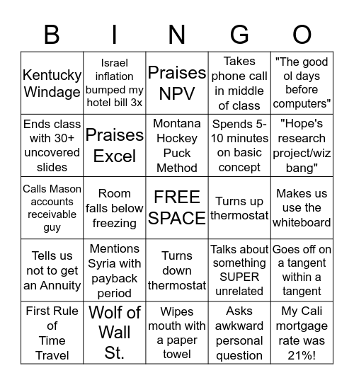 Bob's Bingo Card