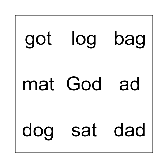C-V-C Bingo Card