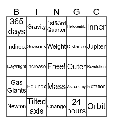 Space Bingo Card