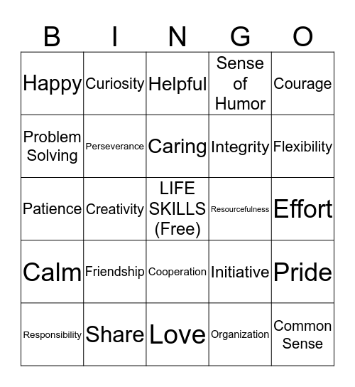 LIFE SKILLS Bingo Card