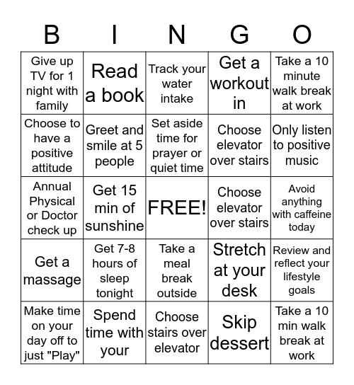 CREATION Health Bingo- CHOICE and REST Bingo Card