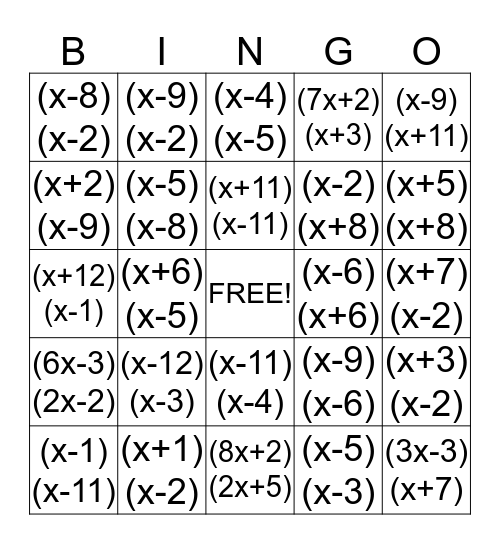 FOIL Bingo Card