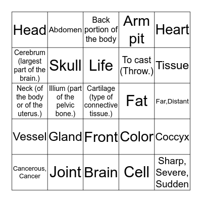 Med Term Bingo Card