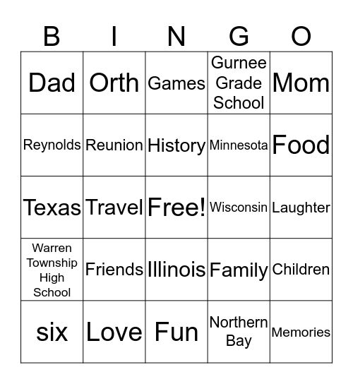 Sisters Bingo Card