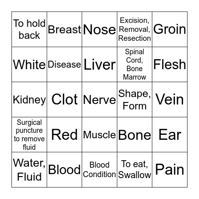 Med Term Bingo  Bingo Card