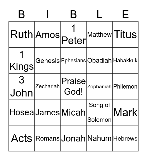 Books Of The Bible Bingo Card