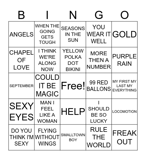 HITS 50 Bingo Card