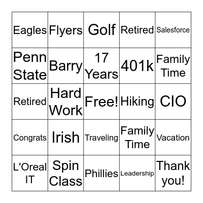 Barry's Retirement Bingo! Bingo Card