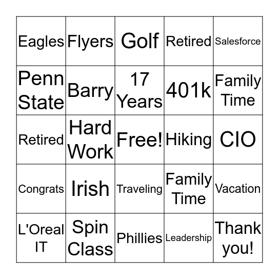 Barry's Retirement Bingo! Bingo Card