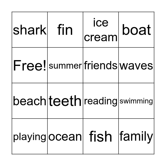 Summer With The Sharks Bingo Card