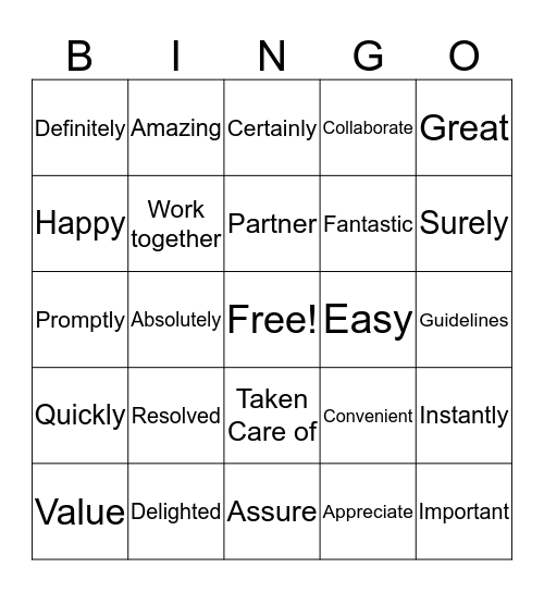 Positive Words! Bingo Card