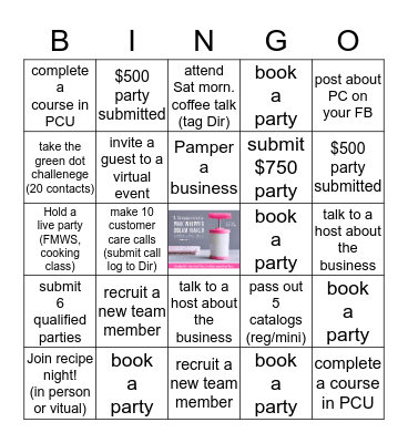 Pampered Chef Bingo Card