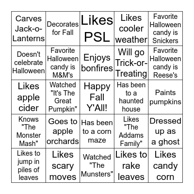 Happy Fall Y'All Bingo Card