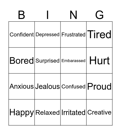 Emotional Bingo Card