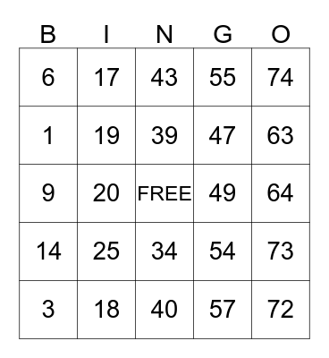 FAMILY BINGO NIGHT Bingo Card