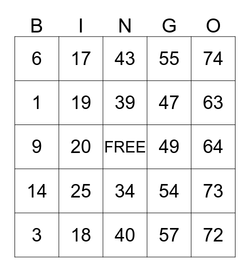 FAMILY BINGO NIGHT Bingo Card