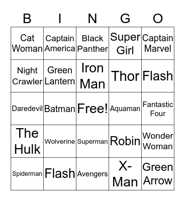 SUPERHERO BINGO Card