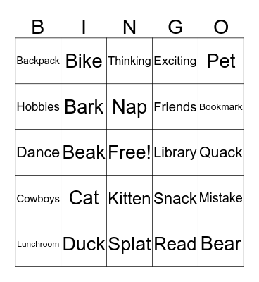 Mr. Putter & Tabby and Splat the Cat BINGO Card