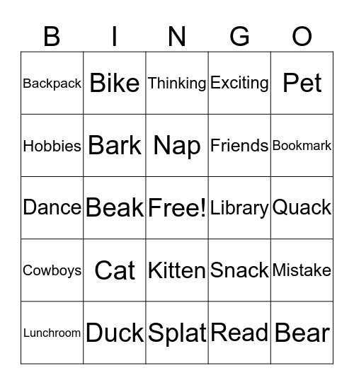 Mr. Putter & Tabby and Splat the Cat BINGO Card