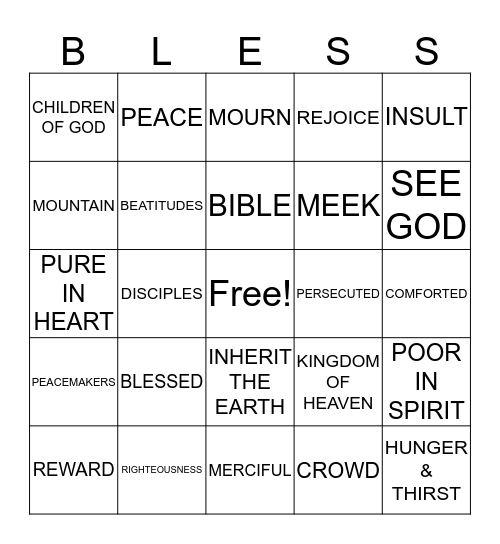 The Beatitudes Bingo Card