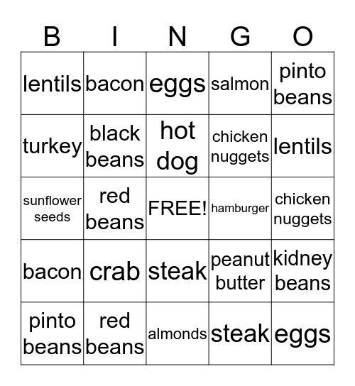 Protein (Bean) Bingo Card