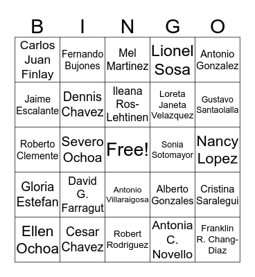 Hispanic Heritage Month Bingo Card