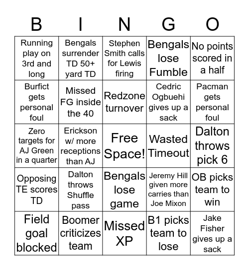 Bengals Bingo Card