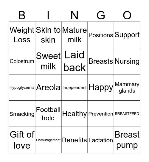 BREASTFEEDING Bingo Card