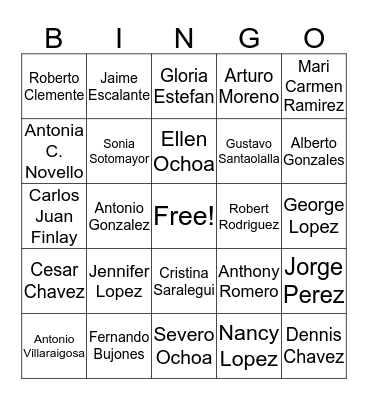 Hispanic Heritage Month Bingo Card