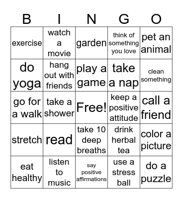 Coping Skills Bingo Card