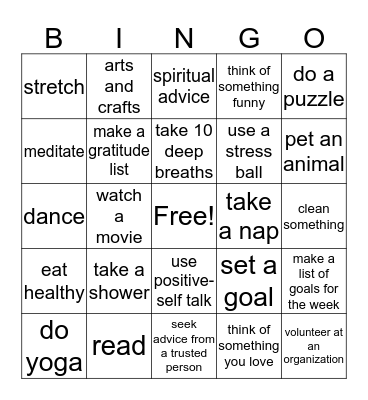 Coping Skills Bingo Card