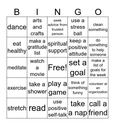 Coping Skills Bingo Card