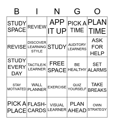 STUDY TIP BINGO Card